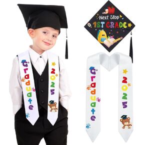 2 PCS CAP التخرج من رياض الأطفال قبل المدرسة سرق مجموعة من جنسين المطبوعة قبعة SASH مع هدايا تاسيل التخرج