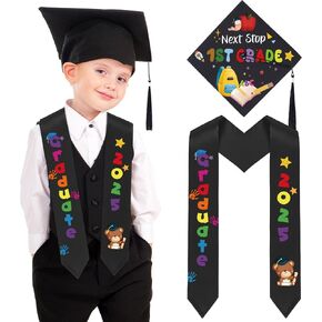 2 Pcs Preschool Kindergarten Graduation Cap Stole Set Unisex Printed Graduation Sash Hat with Tassel Graduation Gifts in Saudi Arabia