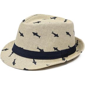 Kids Boys Girls Straw Fedoras Hat Summer Beach Straw-Trilby Sunhat Panama Hat Cowboy Jazz Cap UV Protection Bucket Hat