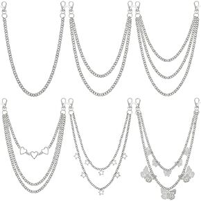 NEWITIN 6 Pieces Pants Chain Punk Jean Chains Metal Belt Chain Silver Multi Layer Pocket Wallet Key Chains Goth Accessories for Women Men