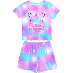 Mhjy Girls Pajama يضع قميصًا قميصًا قصيرًا من الأكمام القصير القصيرة.