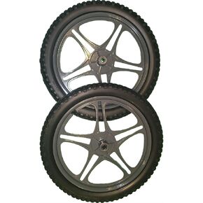 20 inch Tire & Aluminum Wheel for Utility or Game Cart (two pack) Extra Strong and Light, Solid NO flat tires, Dual Sealed Ball Bearings for durability, Ideal replacement wheels