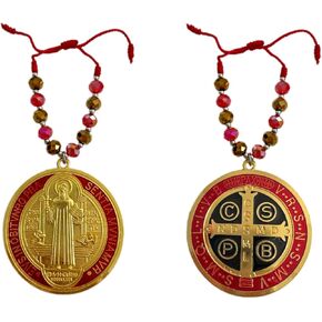 Bonitter 2PCS Gold Plated Saint Benedict Medal Bessing Carm Charm Car Hanging Ornament Medal San Benito Medalla Home Hight for Men أو Women