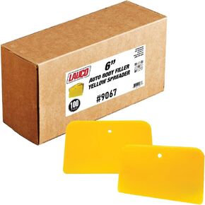 Lauco Auto Body Filler Prederers الأصفر (حزمة من 100) - الحجم 6 بوصات من البلاستيك القابل لإعادة الاستخدام لحشو السيارات ، والمعدلات ، والزجاج ، والقرص ، والطلاء - تطبيق سهل (6 ")