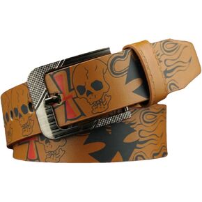 JUMISEE Gothic Skeleton Pattern Pin Buckle Belt for Women Men PU Leather Waist Belt Punk Waisband for Halloween Cosplay