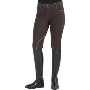 Ovation Women's Euro Melange Zip Front Knee Patch Cotton Breeches, Brown, 28 Regular