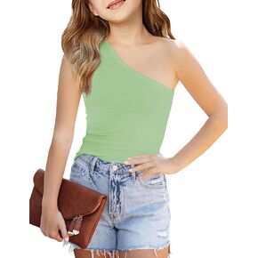Girl's One Shoulder Tank Top Cute Ribbed Sleeveless Tops Basic Cami Shirts