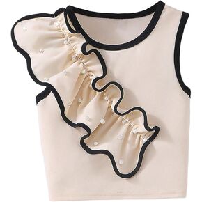 Oyoangle Girl's Pearl Beaded Develed Top Top Top Shulk Trim Tops Olcyfles