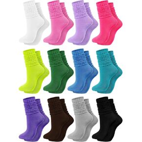 12 Pairs Women Slouch Socks Bulk Cotton Scrunch Stacked Boot Socks for Women Girls