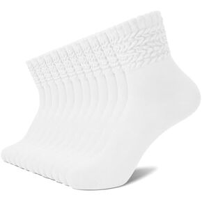 6 Pairs Slouch Socks for Women, Soft Cotton Retro Scrunch Socks Mid Calf Rib Tube Sock Women