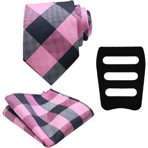 Plaid Men's Tie Sets, Mens Handkerchief with Pocket Square Holder Self-tied Neck Ties Mens for Wedding Groom Business