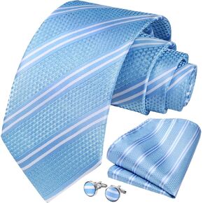 Hisdern Mens Tie Strice Stripe Plaid Rights مع Pocket Square Cufflinks