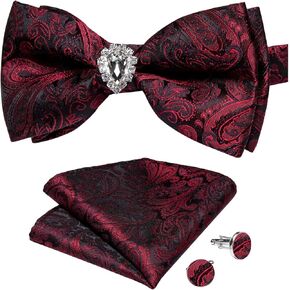 DiBanGu Men's Paisley Floral Bow Ties Pre-Tied Pocket Square Cufflinks Set Wedding Formal