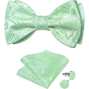 DiBanGu Silk Bow Ties for Men Striped Solid Paisley Self Bowtie and Pocket Square Cufflinks Formal Tuxedo Bowtie Set Wedding