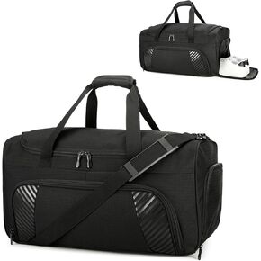 Gym Duffle Bag for Men - 22 Inch Sports Travel Duffel Bags with Shoe Compartment, Overnight Weekender Gym Carry On Luggage Bag for Sport, Camping, Fitness & Workout, Black
