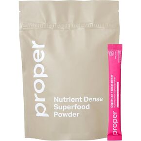 Proper, The Pinks Digestion and Bloat Relief. Drink Mix with Gut Health Probiotics, Prebiotics, and Enzymes for Digestive Support. Gut Balance, Bloating, and Microbiome Supplement for Women and Men