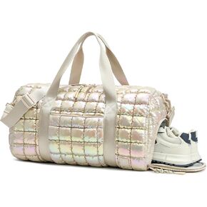 Quilted Duffel Bag for Women, Puffer Gym Duffle Bag with Shoe Compartment Lightweight Large Crossbody Sport Bag Travel Tote JasperGreen