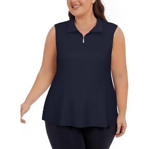 Plus Size Golf Polo Shirts for Women 1/4 Zip Up Quick Dry Sleeveless Workout Tank Tops XL-5XL