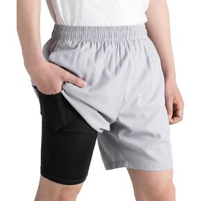 TLAENSON Boys Athletic Shorts with Compression Liner, Kids 2 in 1 Quick Dry Basketball Running Shorts with Pockets