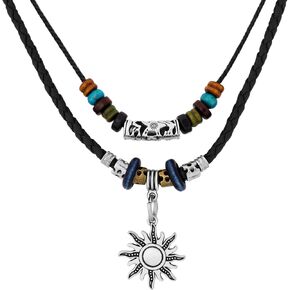 MINACHI Layered Boho Wood Bead Choker Necklace, Hollow Flower Charm, Personality Jewelry for Men and Women