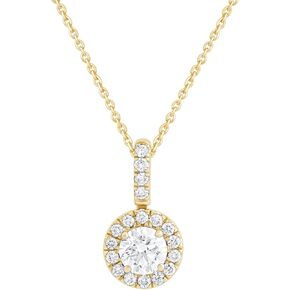 1/2 cttw to 1.00 cttw Round Cut Lab Grown IGI Certified Diamond Halo Pendant | 18" Gold Cable Chain Necklace for Women | 14K White or Yellow Solid Gold Necklace Pendant | (Clarity: VS, Color: FG)