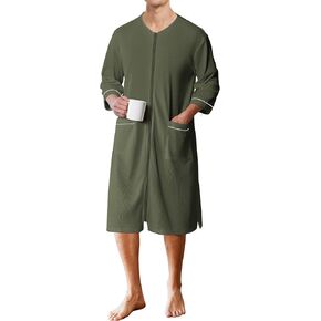 Ekouaer Mens Robes Lightweight Zipper House Coat Short Bathrobes Soft Sleepwear with Pockets S-3XL
