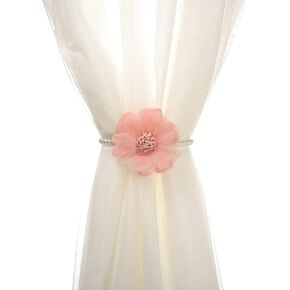 SUQ I OME 2 Pack of Pearl Magnetic Flower Curtain Tieback with Handmade Flower Decorative Drapery Holdbacks Rope Holder for Home, Office,Blue
