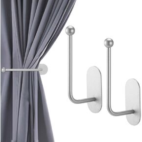 2 Pcs Adhesive Curtain Holdbacks No Drill Curtain Holdbacks Curtain Tie Backs Retro Window Hook for Drapes Home Decor (Gold)