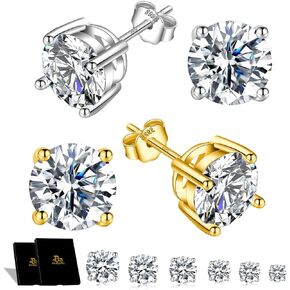Jewelry Moissanite Stud Earrings For Women, 0.2-8CT Four-Prong S925 Sterling Silver Unisex Earring, (D Color VVS1 Clarity Moissanite) Hypoallergenic 14K White Gold/Gold Plated Earrings For Men Women Gift