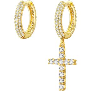 KRKC Cross Dangle Earrings - Sterling Silver Hoop, 14K Gold Plated, Hypoallergenic, 15mm Cross Dangle Drop Round Earrings for Men & Women in Kuwait