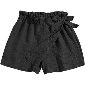 Girls' Casual Ruffled Paperbag Waist Shorts Tie Side Wide Leg Shorts