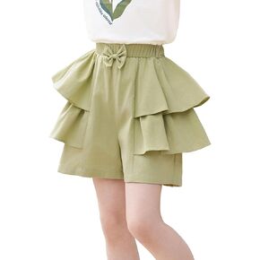 Girls Bermuda Shorts Cotton High Waisted Denim Shorts Big Kids Cute Wide Leg Uniform Short Pants with Pockets 5-16Y