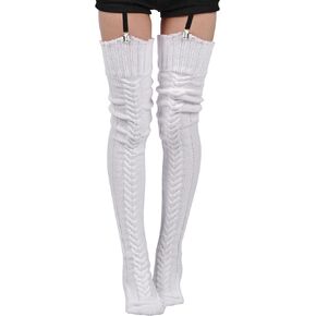 Moon Wood Women's Thigh High Socks Extra Long Winter Stockings Thick Cable Knitted Socks Over Knee Leg Warmers