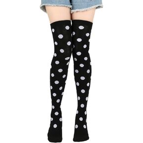 Violet Mist Thigh High Socks for Women Novelty Polka Dot Over the Knee High Socks Black Funny Extra Long Sock Thigh Highs