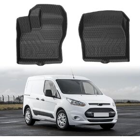 حصائر أرضية أمامية من Mixsuper مخصصة لـ 2014-2021 Ford Transit Connect مع أرضيات الفينيل وأعمدة الأرضية فقط، وبطانات أرضية متينة لجميع الأحوال الجوية في الصف الأول باللون الأسود