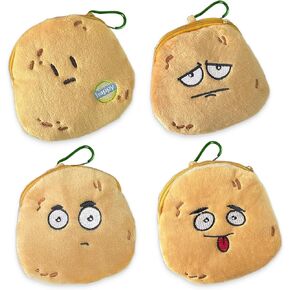 Potato Coin Purse, 4PCS Funny Plush Coin Pouch, Small Cute Kawaii Wallet with Zipper & Carabiner for Women