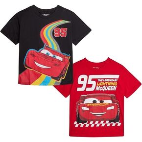 Disney Cars Lightning McQueen Graphic Tees - 2 Pack Short Sleeve Crewneck Graphic T Shirts for Toddler Boys & Big Kids (2T-7)