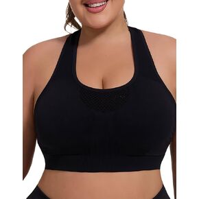 Plus Size Sports Bra for Women Racerback Wireless Padded Bra for Yoga, Hiking, Cycling