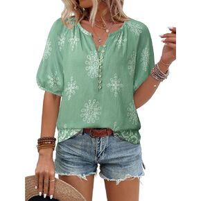 Unixseque Womens Summer Tops v الرقبة القصيرة الأكمام بلوزات غير رسمية لأسفل قمصان بويو بوس الملابس العصرية 2025
