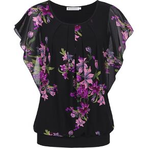 BAISHENGGT Womens Summer Tops Flutter Short Sleeve Pleated Front Mesh Shirts Dressy Casual Blouses in Kuwait