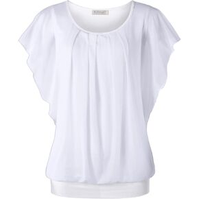 Baishenggt Womens Summer Tops Flutter قصيرة الأكمام مطوية القمصان الأمامية الشبكية