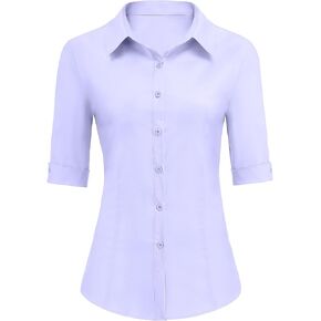 Zeagoo Womens Button Down Shirts 3/4 Sleeve Dress Blouses Business Casual Collared Oxford Tops