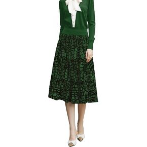 Women's High Waisted A-Line Geometric Print Midi Skirt with Zipper