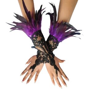 Specell Gothic Long Lace Fingerless Gloves Women's Fingerless Lace Sequins Glove For Wedding Prom Tea Party Glove Accessories
