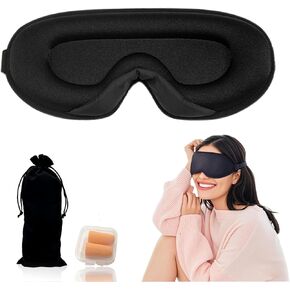 3D Sleep Mask for Side Sleepers, Blackout & Zero Pressure - Breathable Memory Foam, Adjustable Strap - for Travel, Yoga & Meditation Black