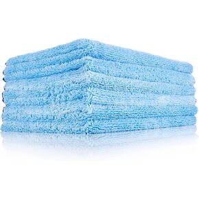 The Rag Company - The Blue Collar - Premium 70/30 Blend Microfiber Detailing Towels; Dual Pile Weave with Soft Paint Safe-Safe Border; Long-Lasting and Tough; 380gsm, 16in x 24in, Light Blue (6-Pack)