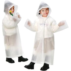 ANYOO Kids Rain Poncho 2 Pack Rain Jacket Coat with Hood and Lightweight Sleeves Reusable Raincoats for Boys and Girls