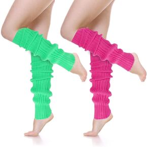2pairs Neon Leg Warmers Neon Socks Retro Retro مضلعة الساق الجوارب Legwarmers 80s 90s ملحقات أنيقة للنساء الحفلات الرياضية اليوغا (الوردي ، الأخضر)