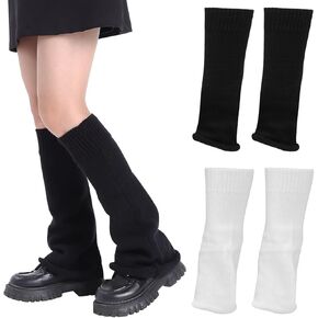 GALPADA 2 Pairs Knit Leg Warmers for Women, Black White Cute Leg Warmers Long Leg Socks Cover