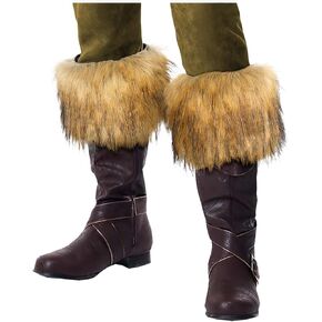 L'VOW 2pc Viking Fur Boot Cuffs Brown Fur Leg Warmers Medieval Furry Boots Covers for Women Men Halloween